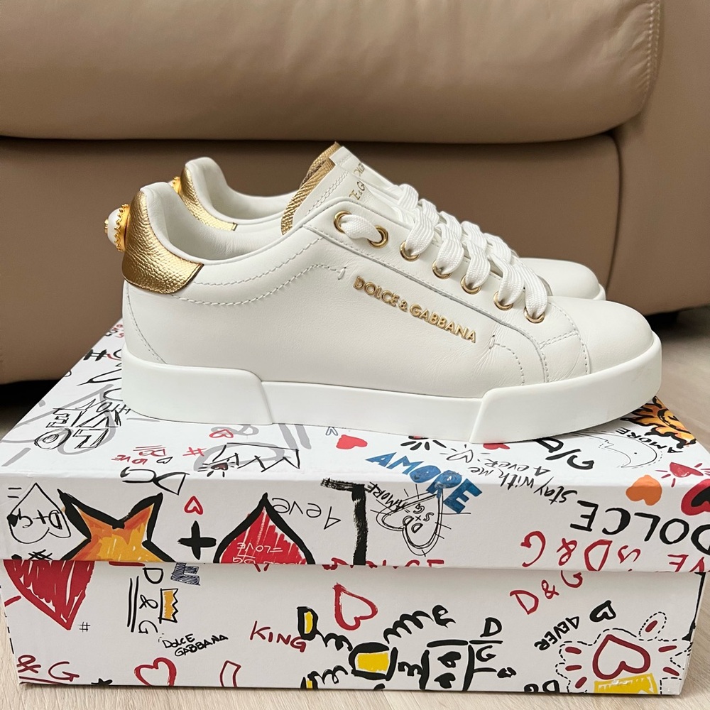 Dolce & Gabbana Portofino Sneakers white gold pearl